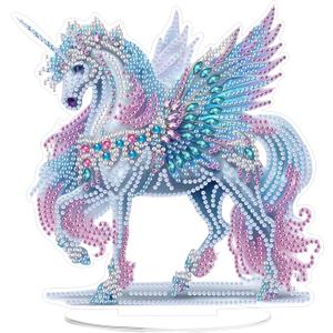 Lxmsja Tabletop Unicorn Diamond Art Kits for Adults, DIY Special Shaped Unicorn Figure Diamond Painting Desk Placement Ornament Kits for Beginners, 5D Stand Up Gem Art Craft 8x8 inch