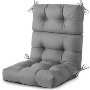 Outdoor/Indoor High Back Chair Cushion, Waterproof Outdoor Rocking Chair Cushion with Ties, Tufted Replacement Seat Cushions for Outdoor Furniture, Grey (1 Pack)