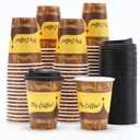 Tamone 100 Pack 12 oz Thanksgiving Cups Fall Disposable Coffee Cups with Lids, Paper Coffee Cups with Lids, Cold/Hot Drinking Paper Cups for Coffee, Water, Juice or Tea, Disposable Paper Cups for Home (Dark Brown)