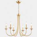 Gold Farmhouse Chandelier, 6 Light Modern Candlestick Brass Dining Chandelier Light Fixture Industrial Pendant Lighting for Living Room Bedroom Kitchen Foyer Entrance Hallway Entryway 28 Inch
