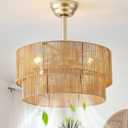 20" Caged Boho Ceiling Fans with Lights, Rattan Fandelier Chandelier Ceiling Fan with Light Remote Control with 6 Speeds for Bedroom, Nursery (Yellow)