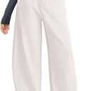 Womens Cotton Pants Casual Capri Baggy Wide Leg Trousers Palazzo Pants for Women with Pockets (Small, White)
