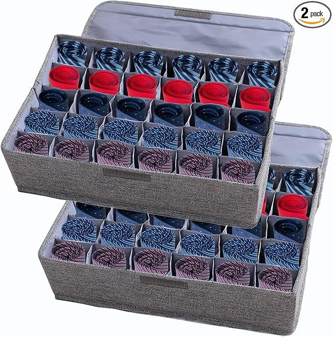 AARAINBOW 2 Packs Underwear Socks Ties Storage Organizer with Lids Foldable Closet Drawer Organizer, 2 Pack