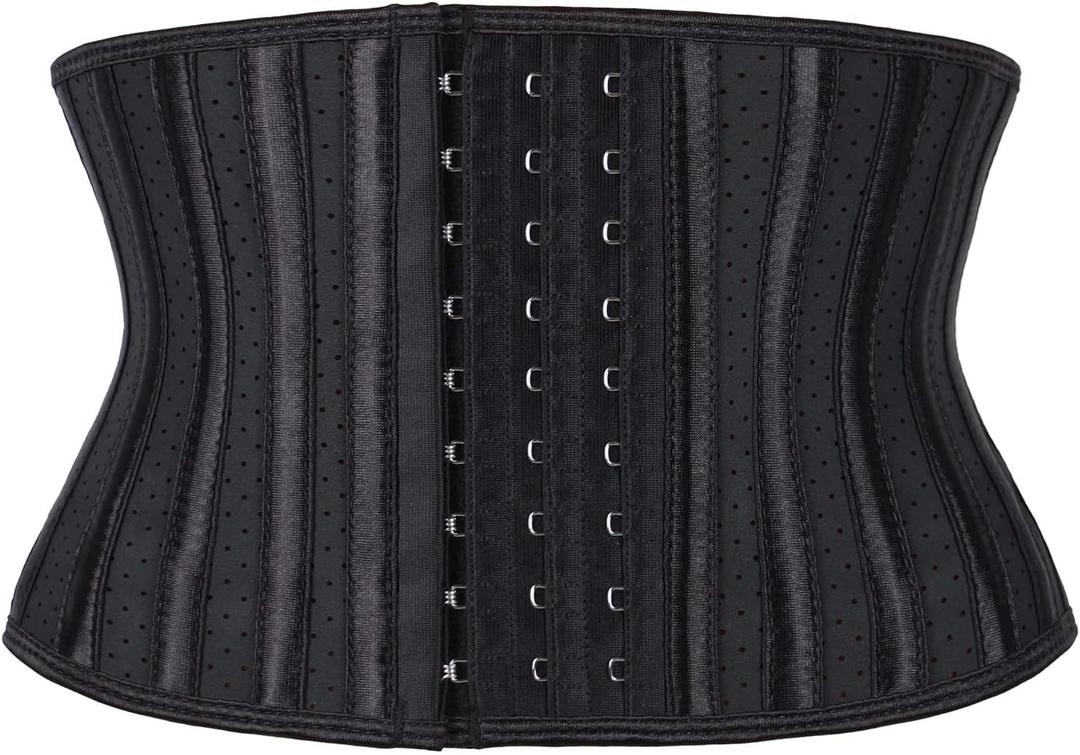 Atbuty Super Short Torso Waist Trainers Cincher Corset Tummy Shaper Slimming Latex Girdle (XX-Small, Black (7'' Torso, Breathable, 25 Bones))