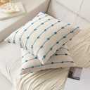 YEENAASY Boho Throw Pillow Covers 20x20 Set of 2 Modern Farmhouse Decorative Cushion Case Tufted Linen Square Pillows Cover Neutral Pillow Cases Accent Pillowcase for Sofa,Couch,Bed,Beige and Blue