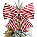 Christmas Tree Bow Decorations, Large Red White Striped Shiny Bows for Xmas Tree Topper Ornaments, Wreaths, Indoor Outdoor Decor, 14x14 Inch (Red White)