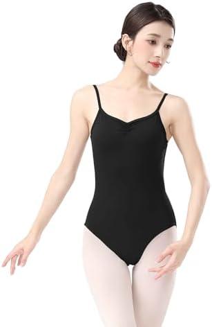 RuiBalletto Ballet Leotards for Women, Backless Camisole Bodysuit With Adjustable Straps, Full Lining Dancewear (Black)