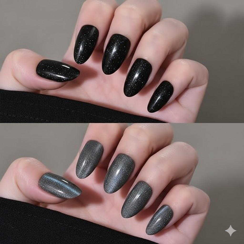 Press On Nails, Ethereal Glow in a Dewy Gray-to-White Gradient, Glossy Gel Finish Acrylic Nails Press Ons Short, Thick Natural Reusable Glue On Nails For Women, Dewy Grey