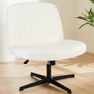 Sweetcrispy Criss Cross Chair Legged, Furry Armless Office Swivel Desk Chairs No Wheels, Vanity Height Adjustable Wide Seat Comfy Cute Computer Task Chair for Home Bedroom, Teddy Beige