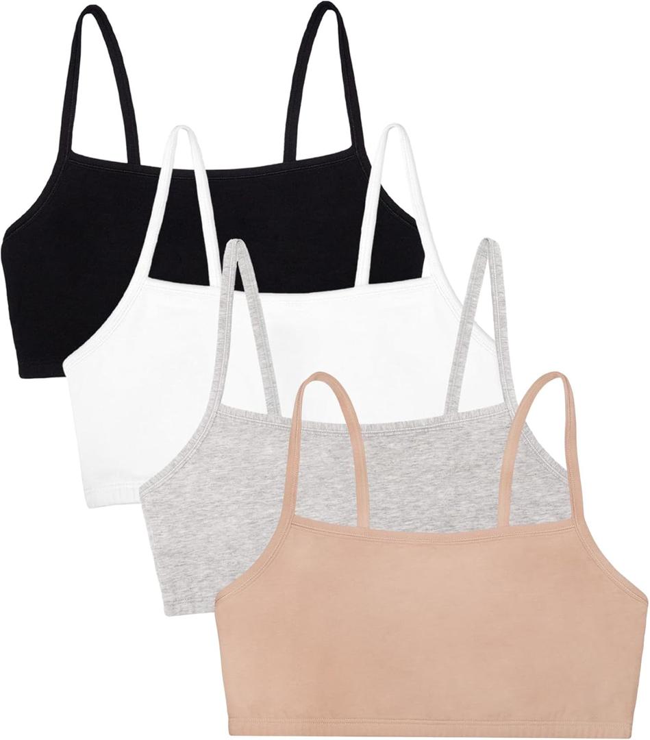 Fruit of The Loom Womens Spaghetti Strap Cotton Pullover Sports Bra Value Pack (34, Sand/White/Black/Heather Grey)