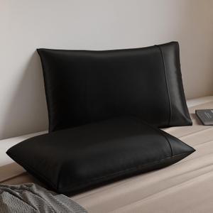 Stoa Paris Queen Size Satin Pillow Cases Set of 2, Soft & Breathable, Hypoallergenic Comfort for Skin & Hair, Envelope Closure, Bedroom Essentials, Year-Round Comfort, Date Night - Black