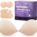 Invisible Strapless Sticky Bra Push up for Women, Ultra Adhesive Bra for Backless Dress, Cleavage Bra Lift Novelty Bras (B Cup, Beige)