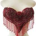 Unique Design Pure Handsewing Beads Applique sew on Rhinestones Crystal Tassel Patches Trimming for Wedding Party Evening Dress Accessories 18X12inches (Wine Red)18X12inches