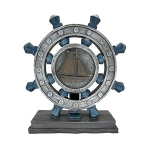 JTSTAN Nautical Decor Rudder-Figurine Mediterranean Style - Blue Boat Steering Model Resin Handicraft White Statue for Bookshelf Desktop Home Decoration