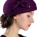 Women Vintage Bowknot Berets with Beading Autumn Winter French Artist Hat Painter Hats Female Bowler Hat Warm Cap M