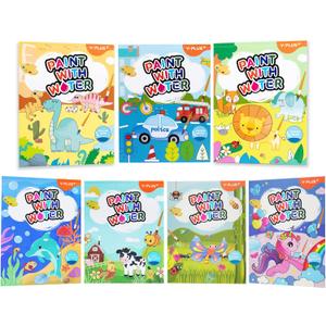 YPLUS Paint with Water Books for Toddlers, Watercolor Painting Paper Gift for Kids Ages 1-3, 2-4, 4-6, Art Craft Gift for Drawing with Brush Christmas Stocking Stuffers for Kids Toddler (All 7 Themes)