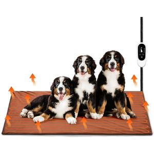 TURBRO 59x39 XXX-Large Pet Heating Pad, Electric Heated Dog Bed for Large Breeds, Temperature and Timer Control, Anti-Bite Cord, Ultra-Soft and Anti-Slip Cover, Indoor Use, MET Certified, Brown