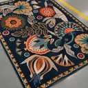 Zealude Egypt Floral Washable 5x7 Area Rug for Living Room, Large Boho Bedroom Dining Room Rugs for Under Table, Vintage Non Slip Soft Throw Carpet for Playroom Office Apartment (Dark Blue, 5 x 7)