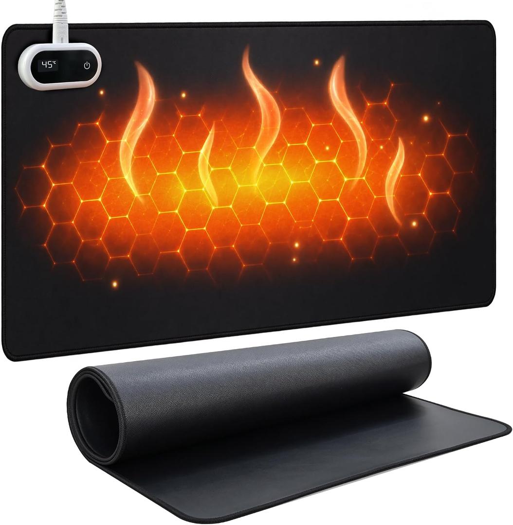 Heated Desk Pad, 31.5 x 13 in Heated Mouse Pad & Desk Mat, Black