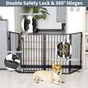 Metal Freestanding Dog Gates with Door for Outdoor Indoor,80'' Extra Wide 36'' Tall Free Standing Dog Gate for Doorways,Large Openings,Deck,Yard,Porch,Foldable Safety Pet Fence(Black,4 Panels)