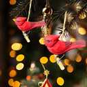 Hand Carved Northern Cardinal Wooden Cardinal Figurine for Hanging Decor Indoor Christmas Tree Home Decor,Presents for Bird Lovers Holiday Festival (1pcs)