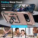 Janmitta Case Compatible with Google Pixel 9A Built in Slide Camera Lens Cover+Screen Protector+Finger Ring Holder Kickstand,Heavy Duty Shockproof Full Body Protective Phone Cover,Rose Gold