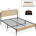 GarveeHome Full Size Boho Bed Frame with Natural Rattan Headboard & Solid Wood Footboard - Under Bed Storage Space, Quiet Noise-Free Design, No Box Spring Needed, Oak