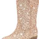 Motasha Glitter Girls Cowgirl Boots Sparkly Cowboy Dress Boots For Toddler To Big Kid Mid Calf Pointed Toe Party Birthday Horse Riding, Size 1