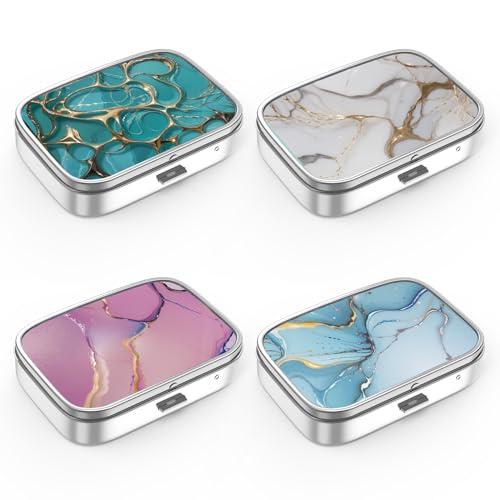 Pill Box 2 Compartment Medicine Pill Case,Portable for Pocket or Purse Pill Box Decorative Metal Medicine Vitamin Organizer Unique Gift（4PCS）