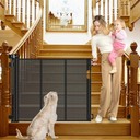 Reinforced Retractable Dog Gate for Stairs 55 Inch Adjustable Brackets and Detachable Latches Retractable Baby Gate Retractable Mesh Gate for Kids and Pets Banister to Banister Mesh Pet Gate for Stair