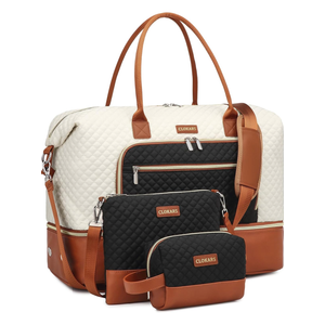 Weekender Bags for Women, Travel Duffle Bag Carry On Overnight Bag with Cosmetics Bag and Crossbody Purse for Gym Hospital, Gifts for Women, Beigeblack Brown