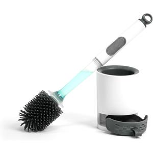 REDANT Toilet Brush and Holder Set, Silicone Toilet Bowl Brush/Cleaner Scrubber, Reusable Bathroom Cleaning Supplies with Cleaners Dispenser, Drip-Proof, Apartment/rv Essentials, Grey, 1PC