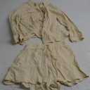 Fixmatti Women 2 Piece Outfits Long Sleeve Button Down Blouse and Shorts Sweatsuit Sets Small