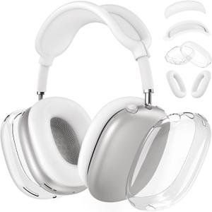 Silicone Case Cover for AirPods Max Headphones, Clear Soft TPU Ear Cups Cover/Ear Pad Case Cover/Headband Cover for AirPods Max (2024/2020),Transparent Accessories for Apple AirPods Max (USB-C), White