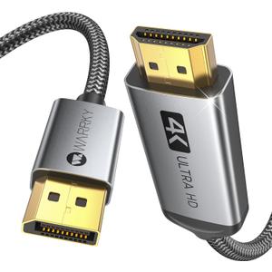 Warrky 4K DisplayPort to HDMI Cable 3.3FT[Metal Case, Nylon Cable] One-Way Transmission DP 1.2 Computer to HDMI 1.4 Screen Compatible for Dell, HP, Samsung, PC, Laptop, Projector, TV  Passive