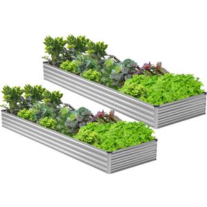 2PCS 12x3x1ft Galvanized Raised Garden Bed,Outdoor Planter Box Metal Patio Kit Planting Bed for Vegetables Flowers Herb,Silver