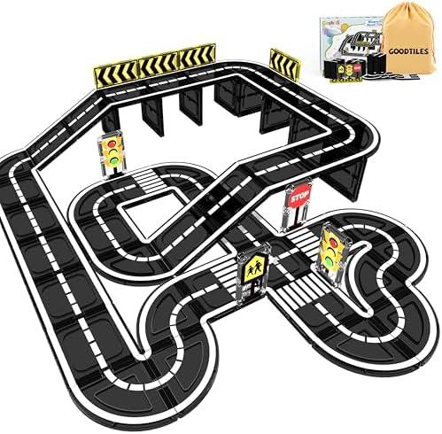 Goodtiles Magnetic Tiles Road Expansion Set, STEM Magnetic Building Blocks for Kids Ages 3-5 4-8 5-7, Preschool Learning Sensory Kids Toys for Toddler Birthday