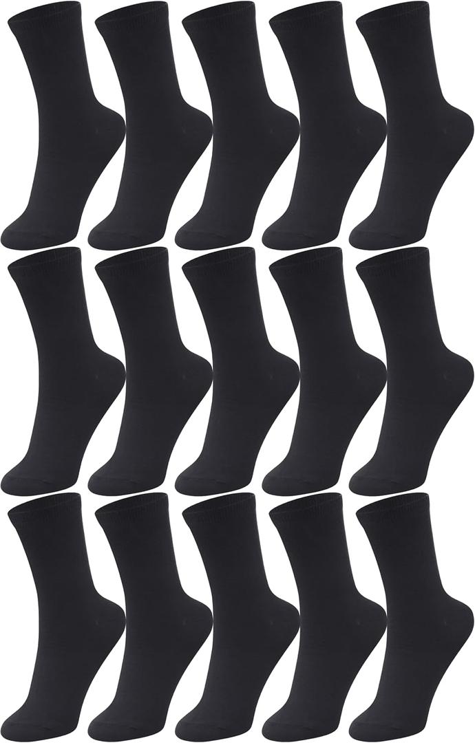 Duufin 15 Pairs Womens Crew Socks Mid Calf Casual Crew Socks for Women (Black)