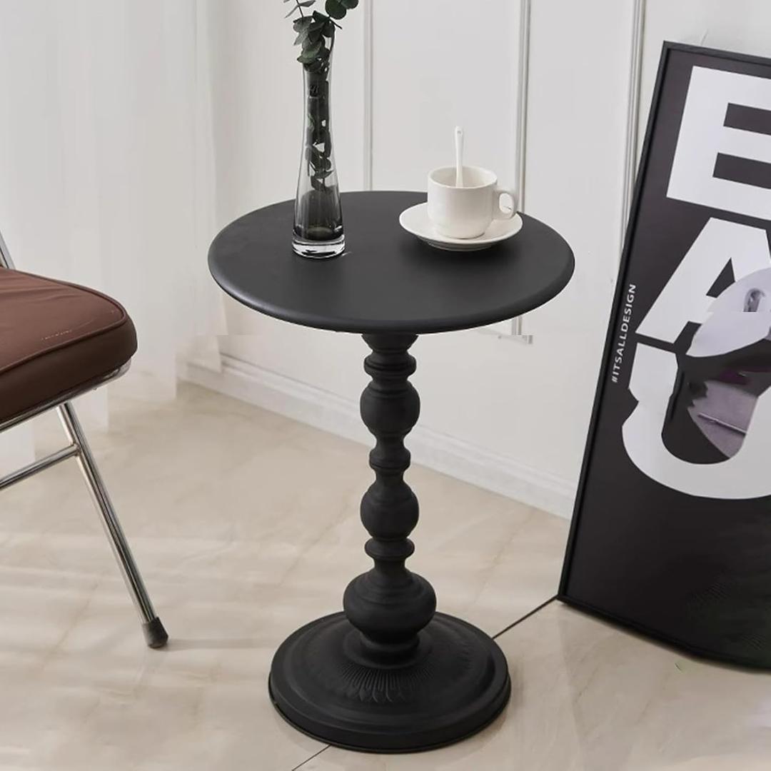 Pedestal Metal Round Side Table, Sofa Table, Small TV Tray Table for The Sofa in The Living Room and Bedroom, Bed, Chair, Mini Coffee Table, Headboard Table, 20.47 (H) *13.77 (W) (1pc - Black Upgrade Iron Table)
