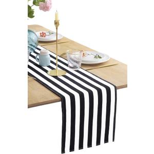 BOXAN Classic Black and White Striped Table Runner, Modern Stripes Pattern Elegant Cotton Canvas Table Top Decor for Art Deco Wedding, Bridal Shower, Bachelorette Party Decorations, 12" x 108"
