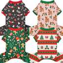 4-Pack Christmas Dog Pajamas Xmas Pet Clothes Warm Fleece Puppy Cat Jammies Christmas Dog Onesie Outfit Pet Four Leg Shirt Jumpsuit Costume for Small Dogs XS