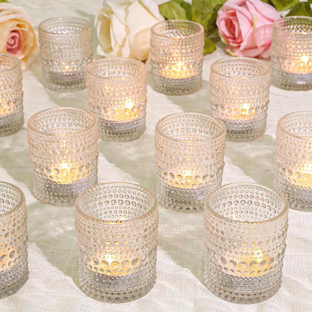 24 Pcs Votive Candle Holders, Clear Glass Candle Holders Bulk for Table Centerpiece, Tea Lights Candle Holders for Wedding Shower, Party and Home Decor