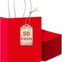 qiqee 50-Packs Gift Bag with Handles Bulk Red Paper Bags Multiple Uses (8.3"x3"x6" Small Size)