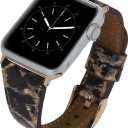 Venito Messina Leather Slim Watch Band Compatible with Apple Watch Ultra 2 / Ultra Series 9 8 7 6 5 4 3 2 1 SE 49mm 45mm 44mm 42mm 41mm 40mm 38mm (Leopard Pattern w/Rose Gold Connector&Clasp)