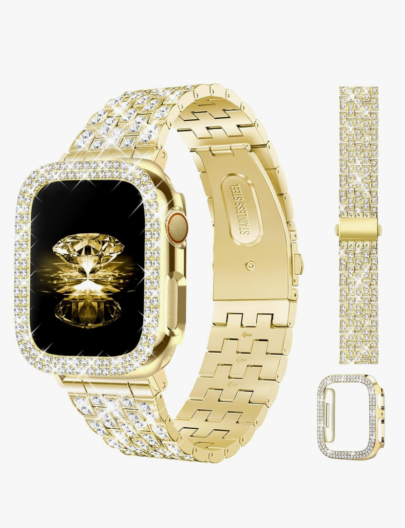 JR.DM Diamond Bands with Bling Case Women Compatible with Apple Watch 40mm 38mm 41mm 44mm 45mm 42mm 46mm 49mm Luxury Metal Bracelet Replacement Strap for iWatch Series Ultra/SE/10/9/8/7/6/5/4/3/2/1