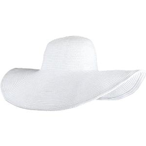 CHIC DIARY Womens Wide Brim Straw Hat Floppy Derby Hat Large Brim Beach Straw Sun Cap UPF 50+ (White)