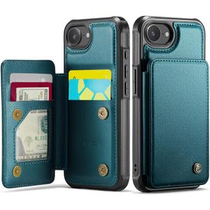 Vinich for iPhone 17e / 16e Wallet Case with Card Holder, RFID Blocking Credit Slots Kickstand Shockproof Phone Cover Fit for iPhone 16e & 17e 6.1" Bluish Green