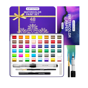 ARTISTRO Watercolor Paint Set – 48 Vivid Colors in Portable Box, Including Metallic & Fluorescent Shades – Travel Art Kit for Artists, Hobbyists & Painting Lovers (Premium Home)