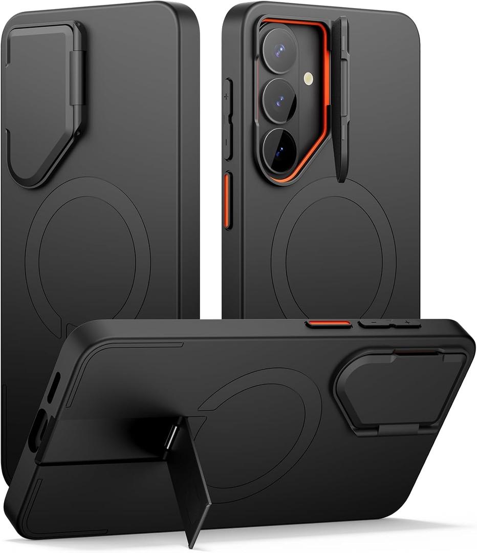 SURITCH for Samsung Galaxy S26 Plus Phone Case, Magnetic Protective Cover with Camera Cover & Adjustable Metal Kickstand for Galaxy S26 Plus -Black
