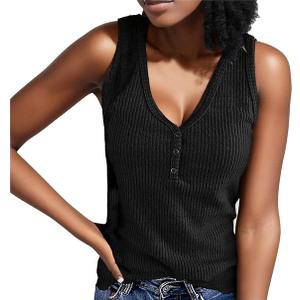 Women's Henley Tank Tops V Neck Double Lined Y2K Trendy Workout Clothes Cute Shirts
(X-Large, Pure Black)